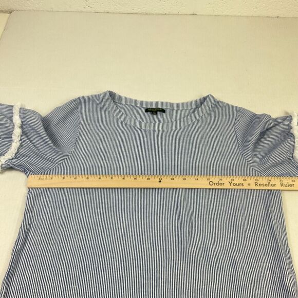 For Cynthia Linen Blend Blouse Striped Boxy Fit Fringe 3/4 Sleeve Top PL Petites - Picture 8 of 12